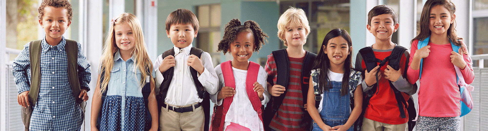 Children with backpacks